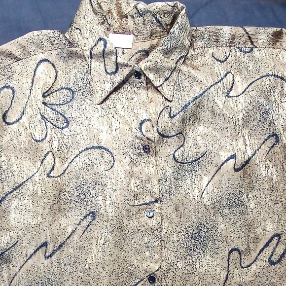 Vintage Gloria Dee Abstract Strokes Gold Polyester Disco Shirt - Picture 1 of 6